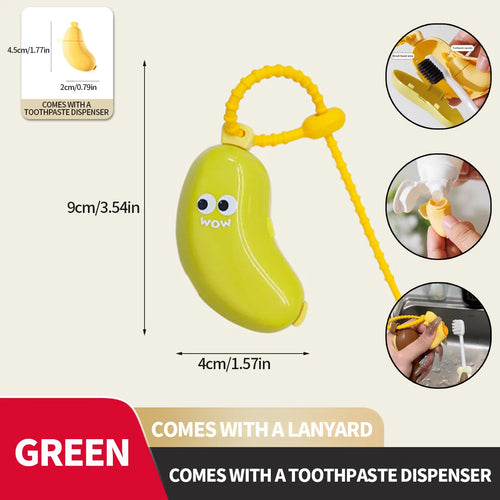 Banana toothbrush protective cap with toothpaste storage box - compact