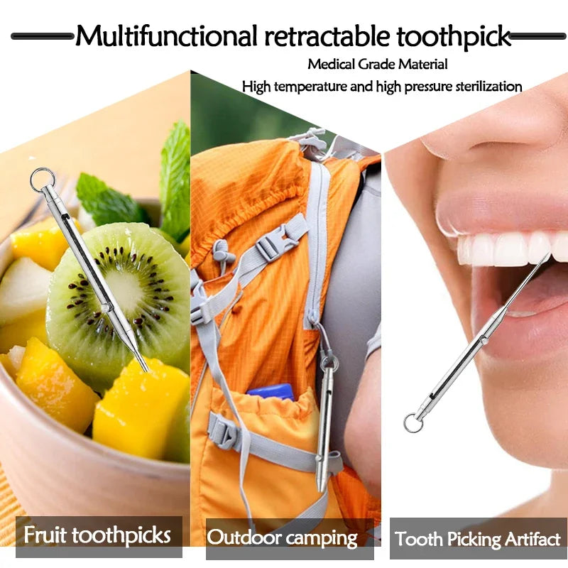 Portable Titanium Toothpicks Pocket Toothpicks Keychain Silver with