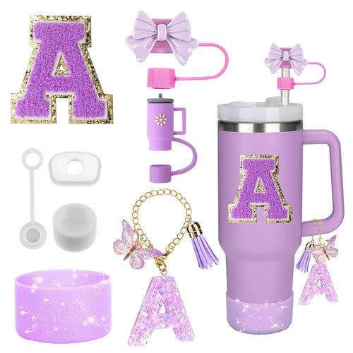 8PCS Accessories Set for Stanley Cup Purple 30oz 40oz tumbler Silicone