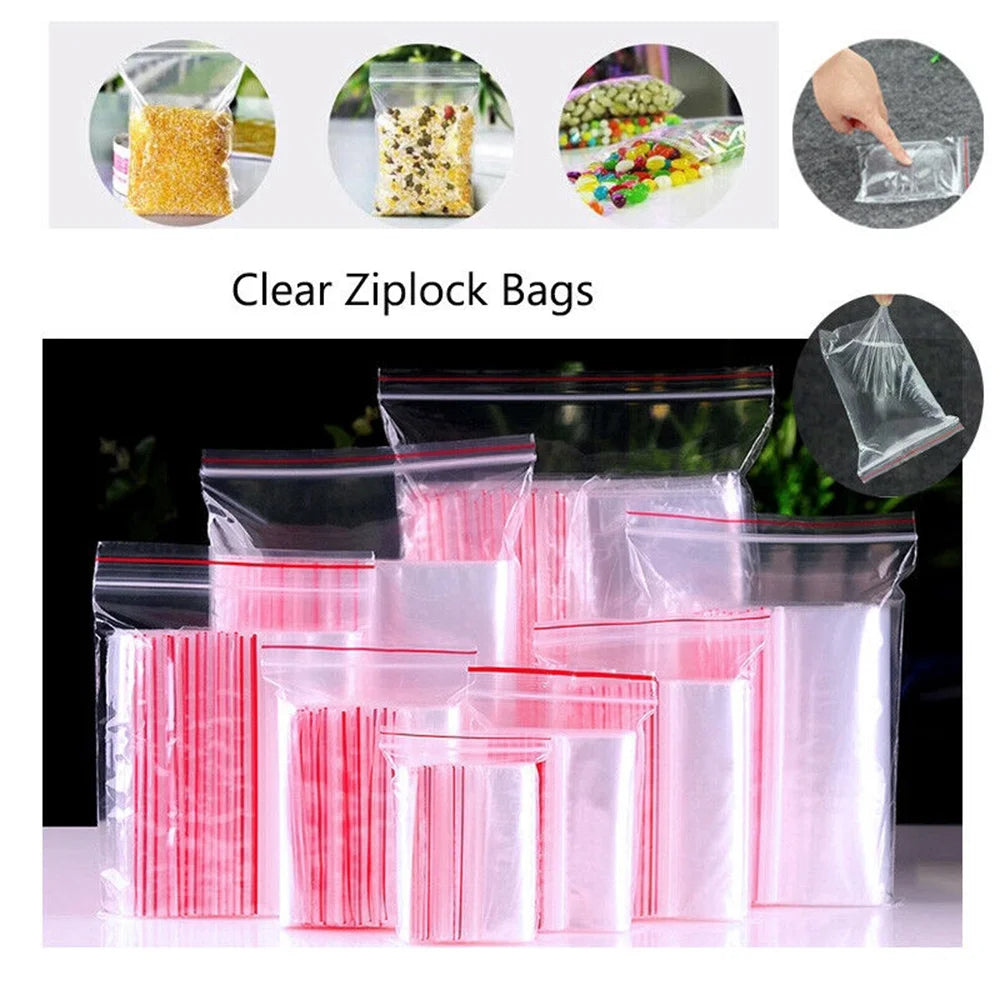 100 Pcs/Pack 5-12 Wire Self Seal Clear Plastic Poly Resealable Ziplock