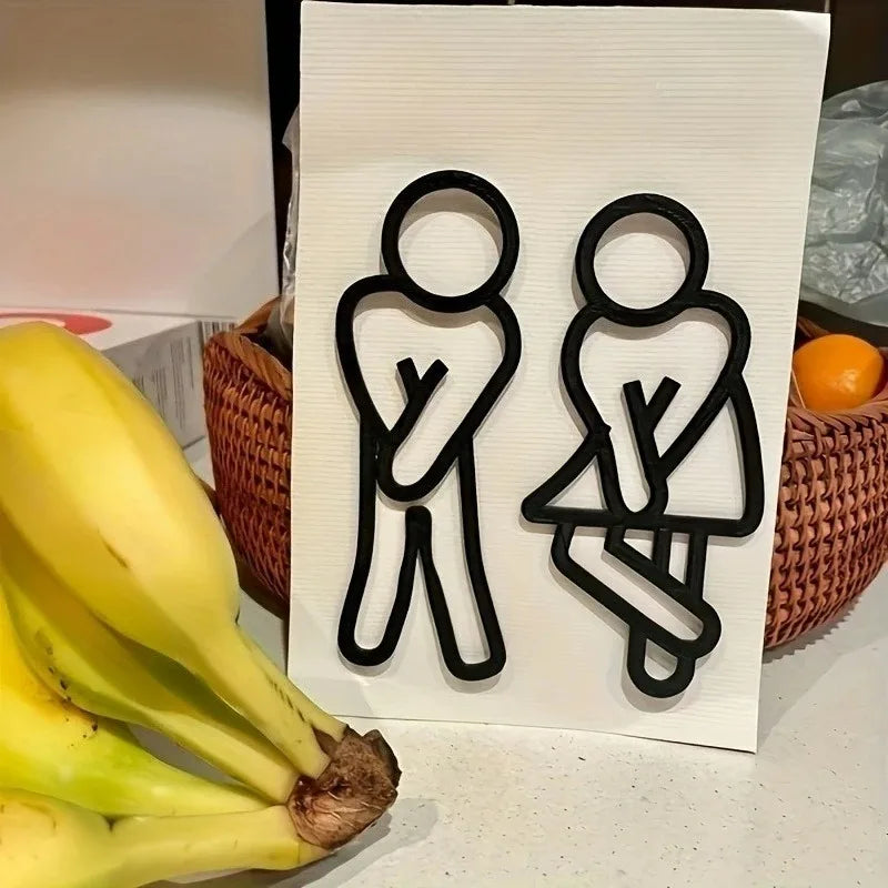 Creative Funny 2D Flat Bathroom Sign for Men Women Restroom Door Decor