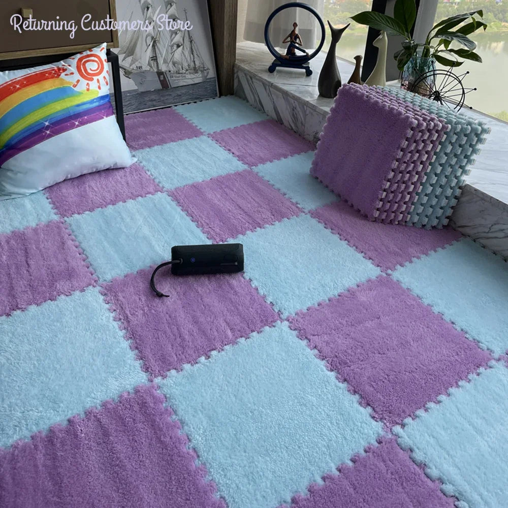 30*30CM Soft Plush Children Kids Rug Play Mat Puzzle Carpet Warm