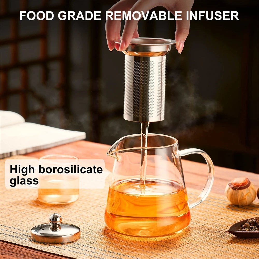 1pc Glass Teapot Heat Resistant Borosilicate Clear Tea Kettle with