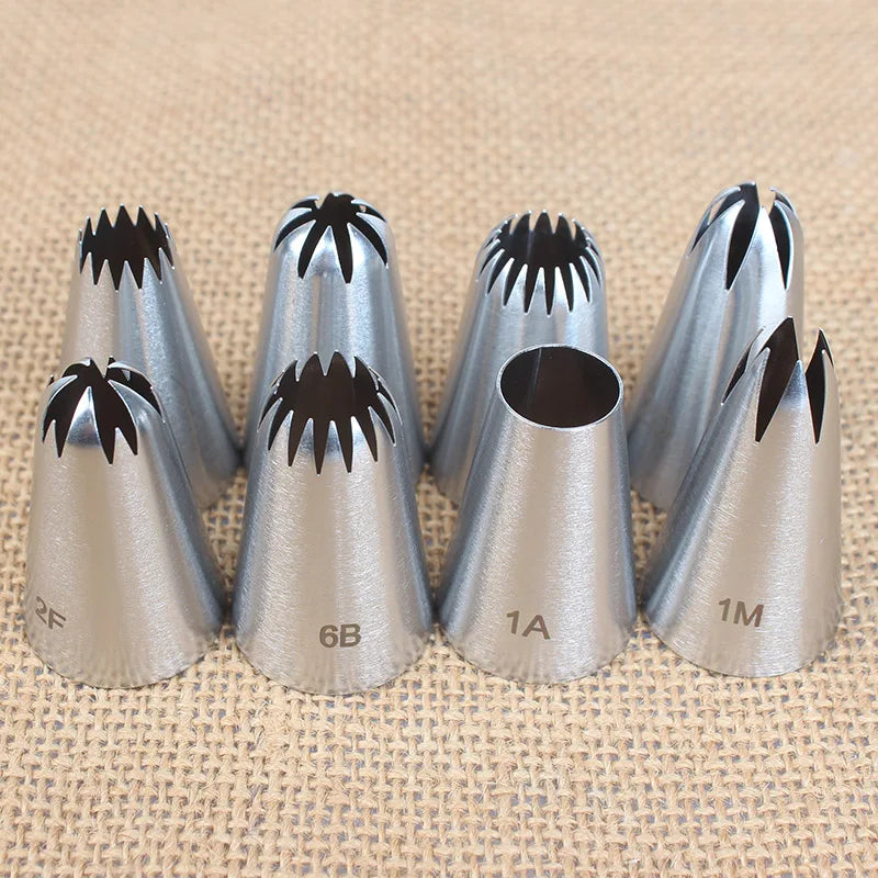 8pcs Piping Nozzles Set, Stainless Steel Icing Nozzles, Cream Cake