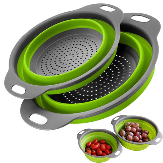 1/2pcs Silicone Round Folding Vegetable Fruits Washing Drain Basket