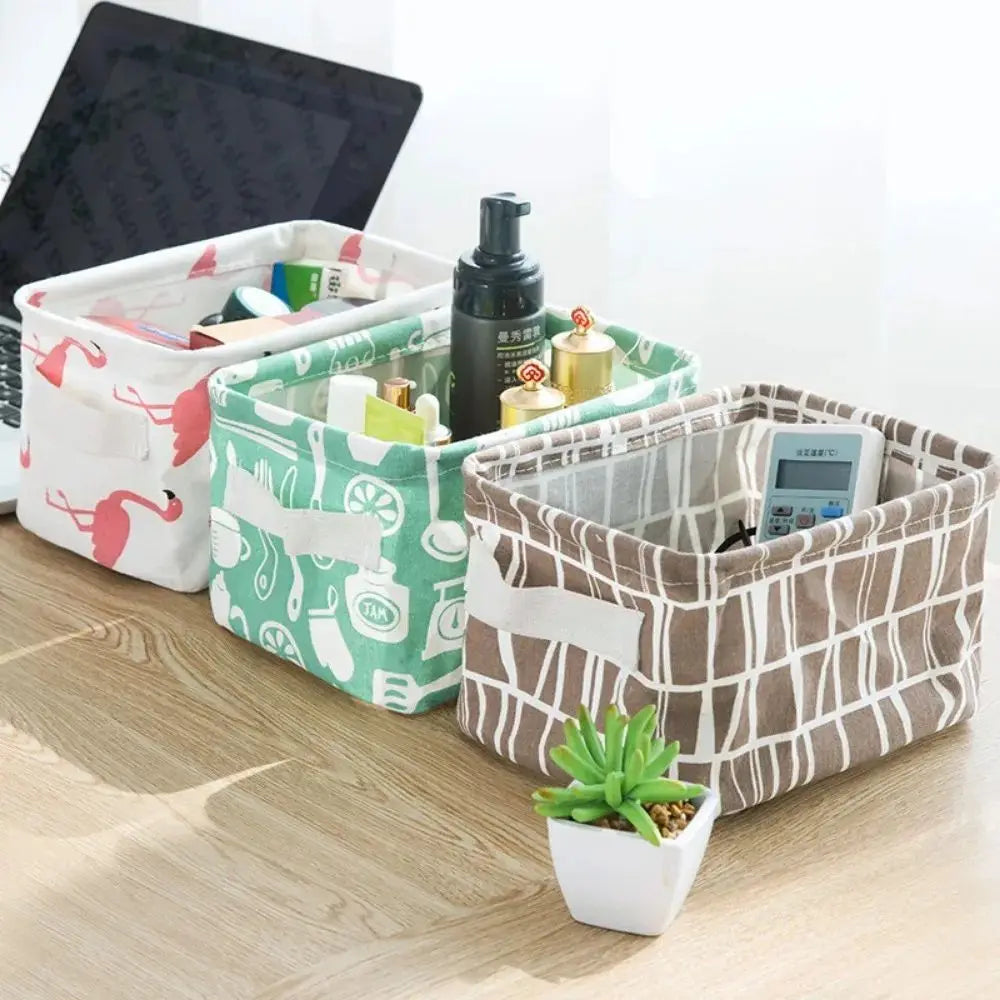 1pc Cotton Linen Fabric Waterproof Desktop Sundries Basket Storage Box