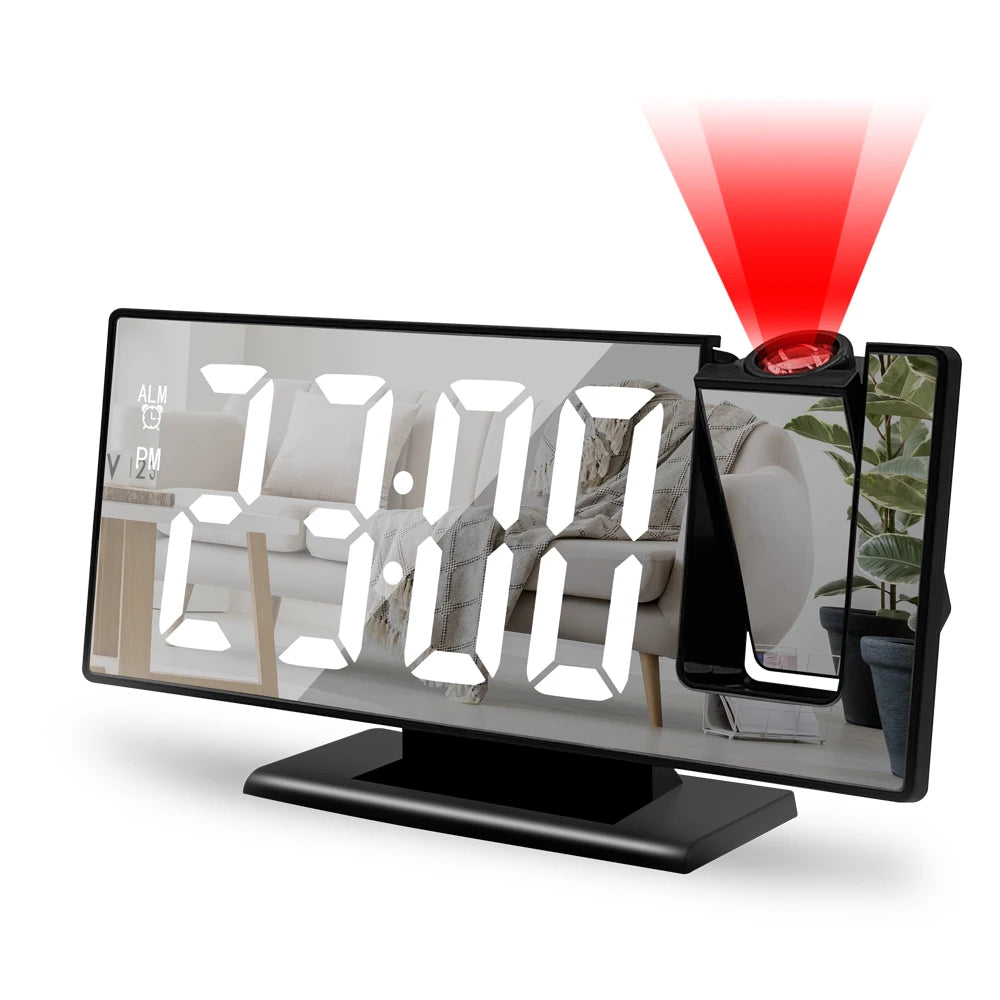 180° Arm Projection Alarm Clock Time Temperature USB Plug-in Digital
