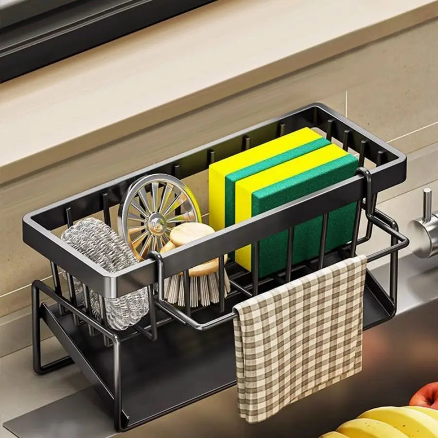 YUJI Stainless Steel Drain Basket Kitchen Storage Rack with Sponge