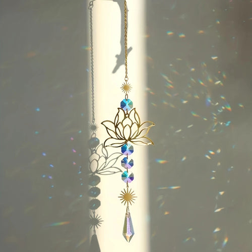1PcMetalLotusandArtificial Crystal Suncatcher Charm Handmade