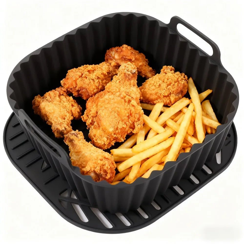 Reusable Air Fryer Silicone Liners Square Non Stick Basket Mat for