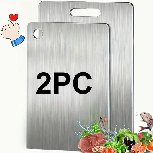 2pcs Stainless Steel Cutting Board Set - Heavy Duty Non-Slip for Meat
