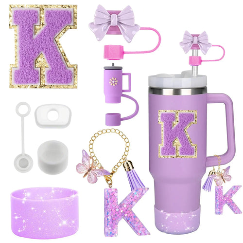 8PCS Accessories Set for Stanley Cup Purple 30oz 40oz tumbler Silicone
