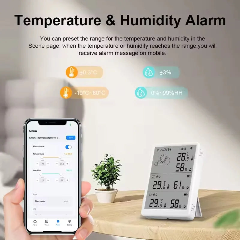 Tuya WiFi+RF433 Temperature And Humidity Sensor Sets Screen Display