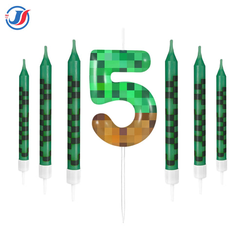 7Pcs Pixel Miner Birthday Cake Candles Topper for Pixel Theme Party