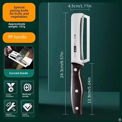 Stainless steel peeler with wooden handle for peeling and slicing