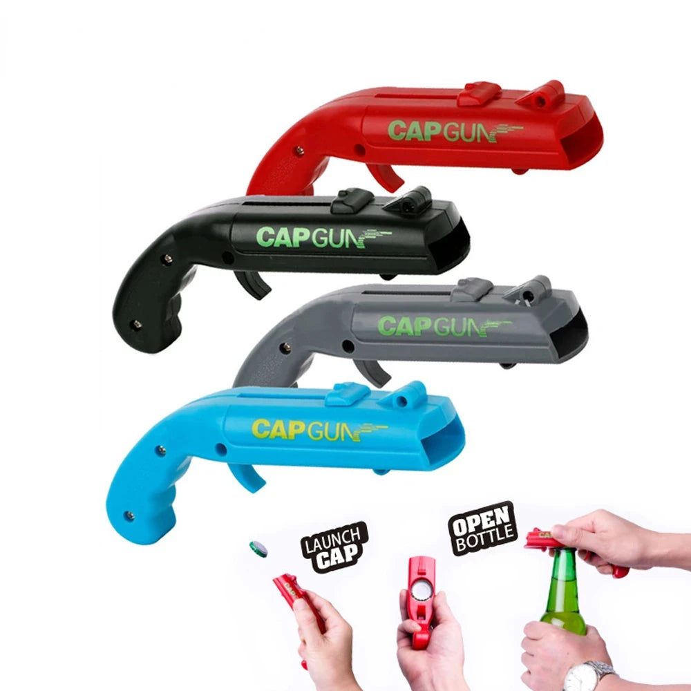 Portable Cap Gun Creative Flying Cap Launcher Beer Opener Bar Tools