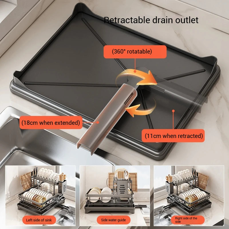 Dish Drying Rack Kitchen Adjustable Steel 2 Tier Plates Organizer Dish
