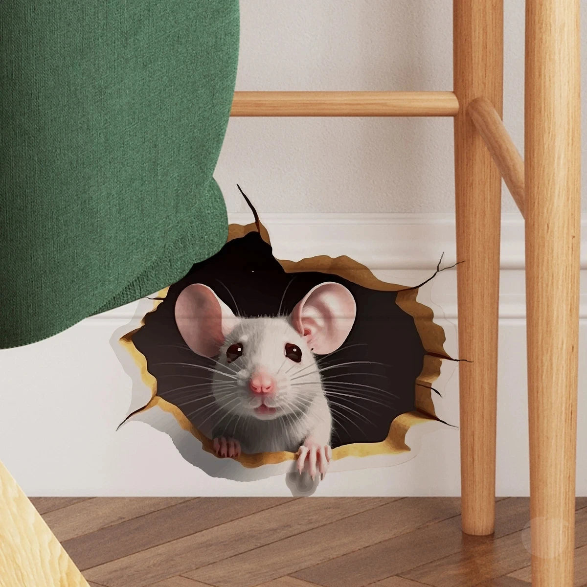 1PC 3D effect personalized mouse hole sticker reading white mouse