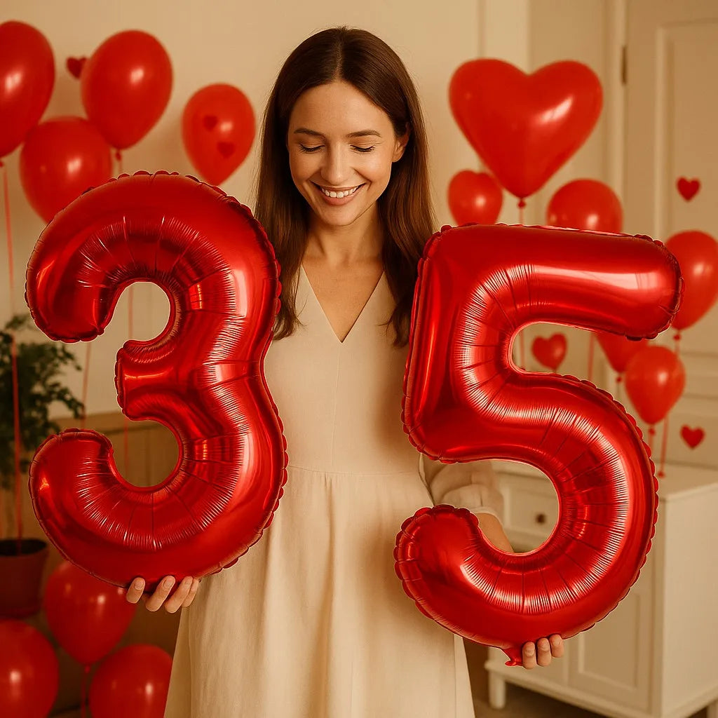 32INCH Red Number Foil Balloons for Birthday Anniversary Party Decor,
