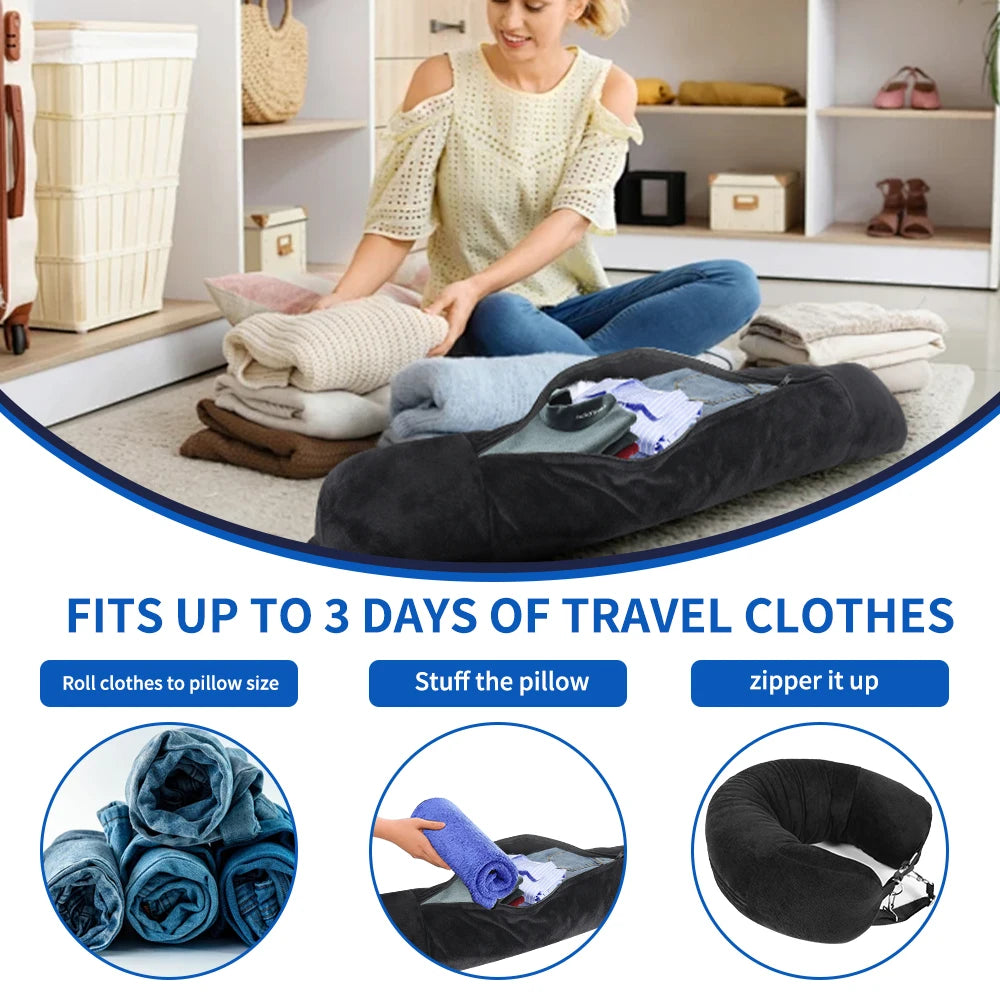 Travel Neck Pillow with Fillable Clothing U-Shaped Pillowcase, Extra