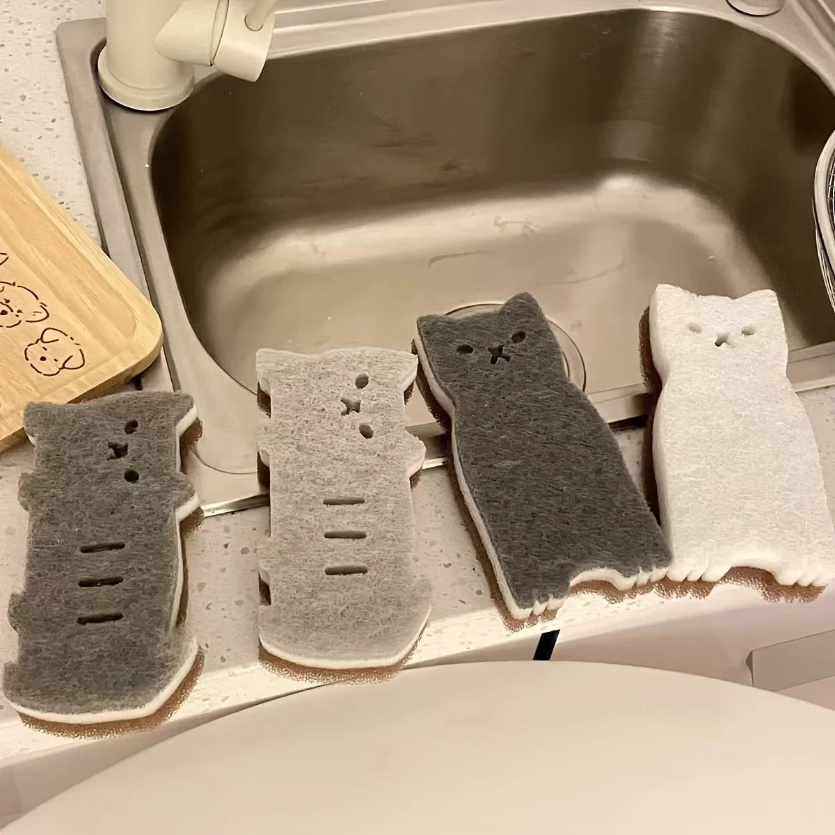 4-piece Cute Cat Kitchen Sponge Set - Thick and Durable Dishwashing