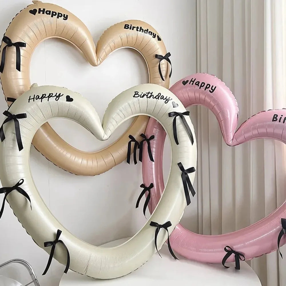 40-inch Happy Birthday Heart Photo Frame Balloon with Bowknot Stickers