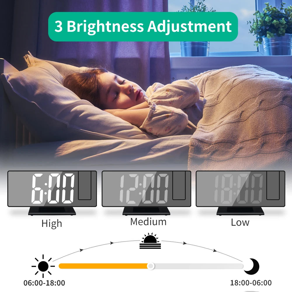 180° Arm Projection Alarm Clock Time Temperature USB Plug-in Digital