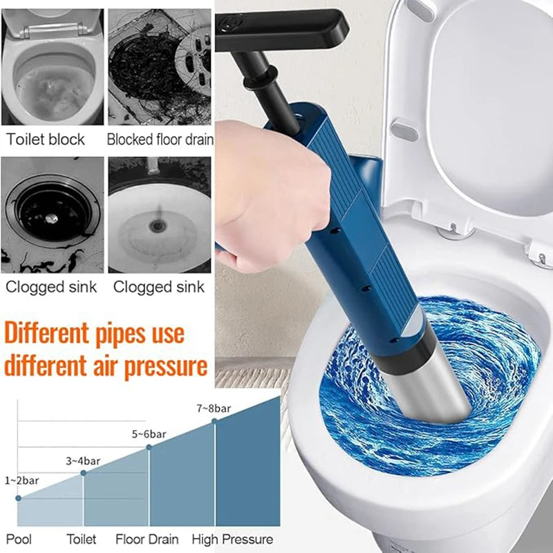 Pneumatic High-pressure Drain Blaster Tool Set, Stainless Steel Toilet