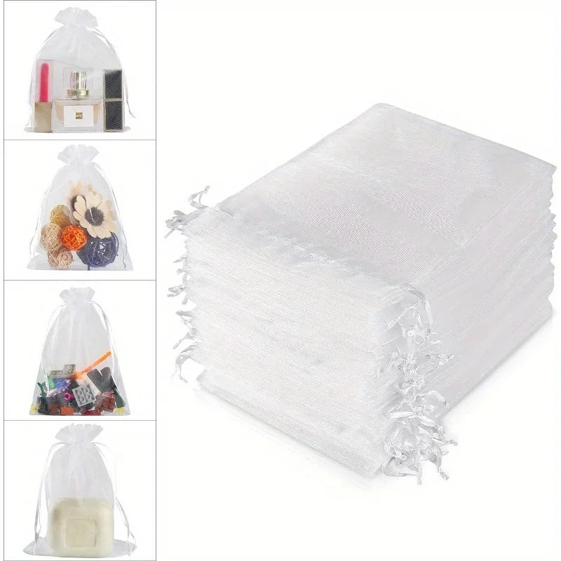100PCS Organza Bags Random Mesh Organza Jewelry Bags Drawstring, Small