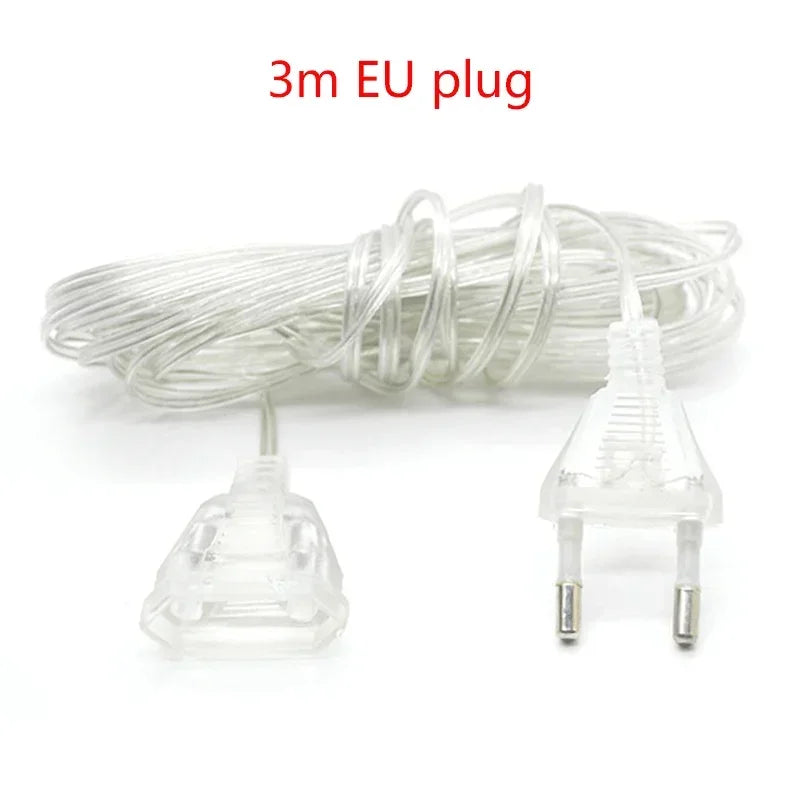 3M 5M Power Extension Cord For EU Plug LED Holiday Light String