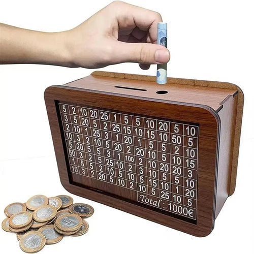1000/3000/5000/10000 Euro Money Box Wooden Piggy Bank Reusable Money