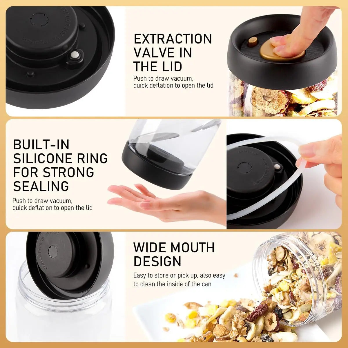 Coffee Beans Vacuum Sealed Tank Transparent Glass Food Storage Jars
