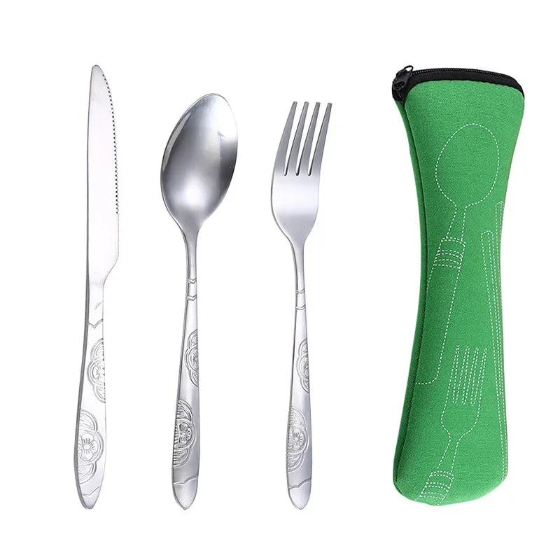 [Hot Sales] Picnic Set Tableware Washable with Zipper Travel Cutlery