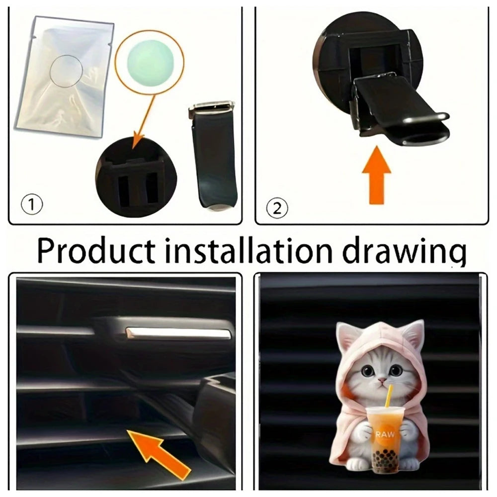 1PC Hoodie Kitten Finished Ventilating Clip Car Decoration