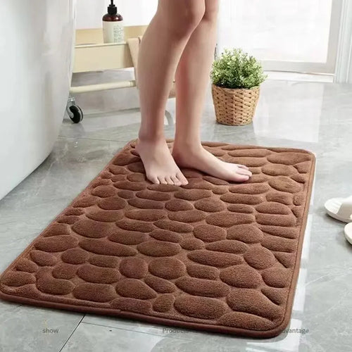 3D Non Slip Bathroom Mat Cobblestone Embossed Bath Mats Absorbent