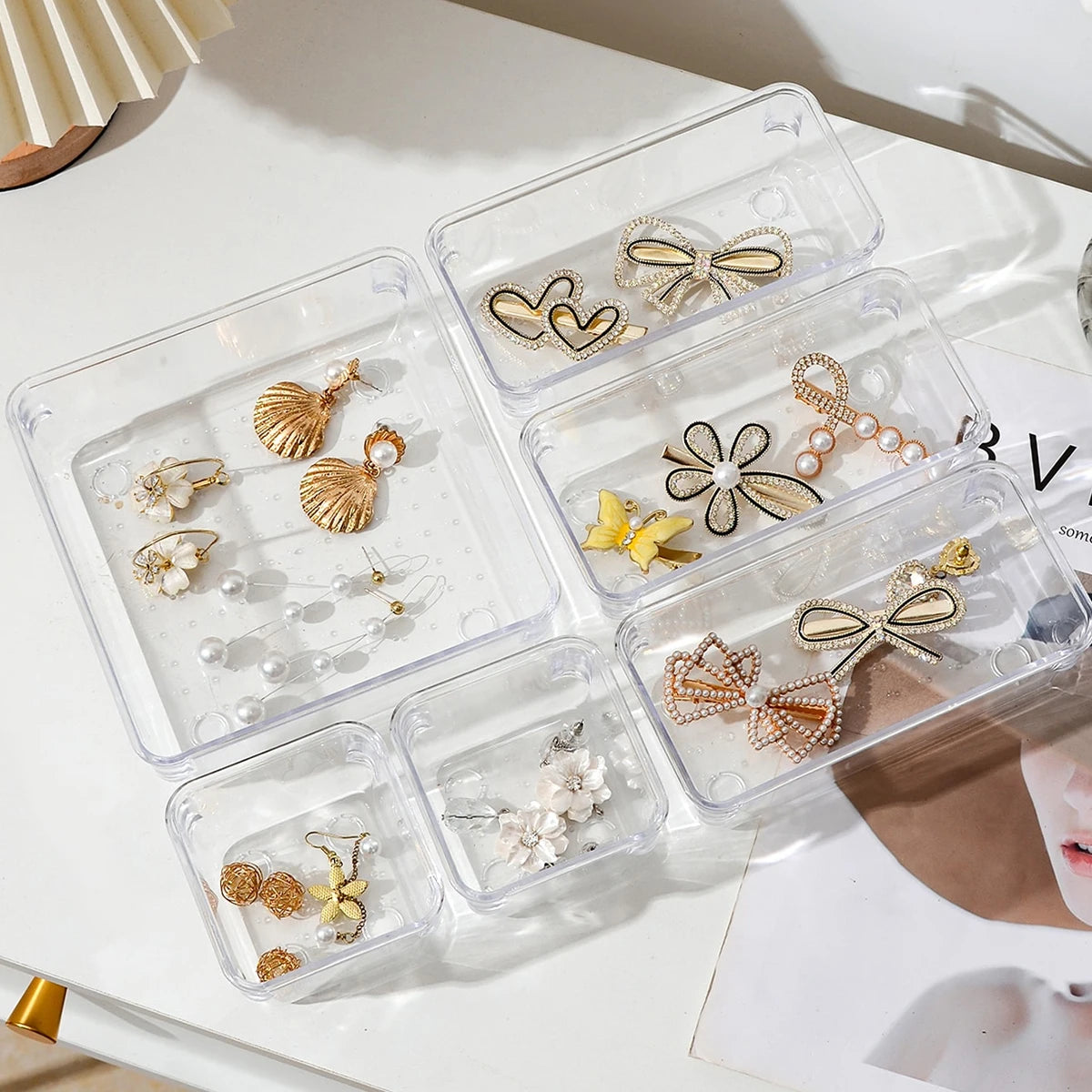 7 件套 Desk Drawer Organizers Set Plastic Bathroom Storage Makeup