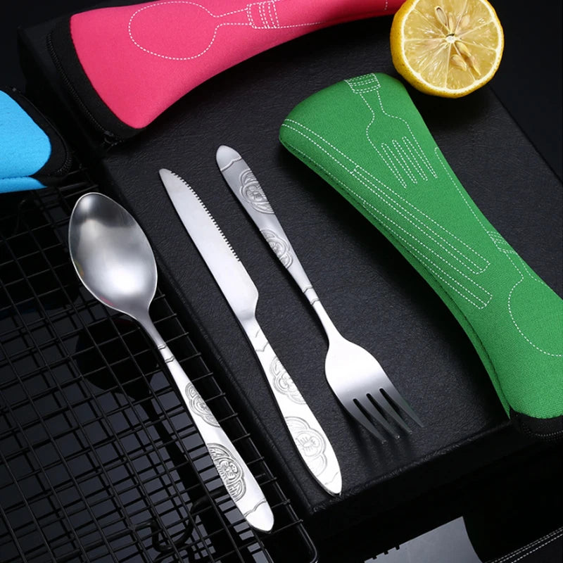 [Hot Sales] Picnic Set Tableware Washable with Zipper Travel Cutlery