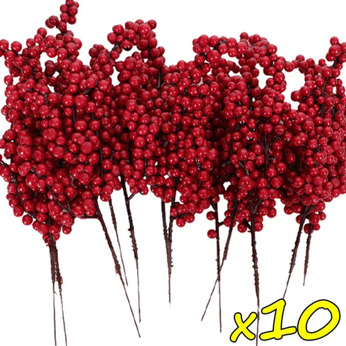50/1branch Christmas Artificial Berries Stem Red Holly Berry Fake