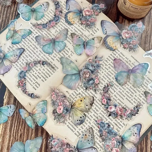 30pcs/Pack Vintage Butterfly PET Stickers DIY Decorative Junk Journal