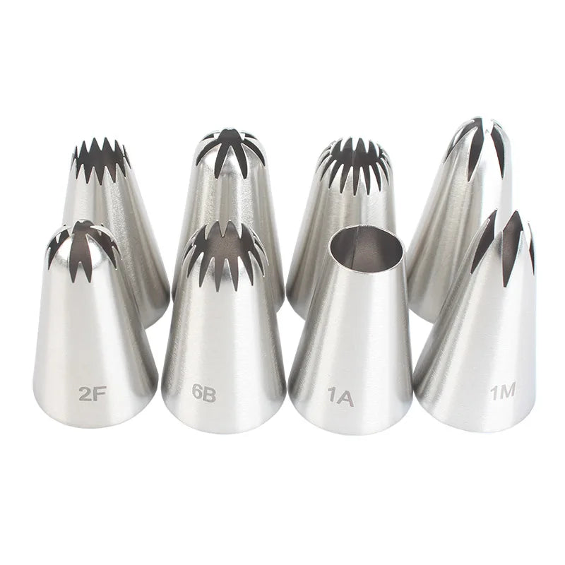 8pcs Piping Nozzles Set, Stainless Steel Icing Nozzles, Cream Cake