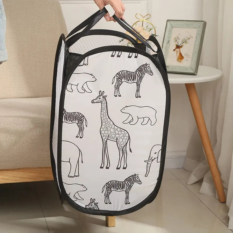 Cartoon foldable laundry basket Three-sided mesh laundry basket