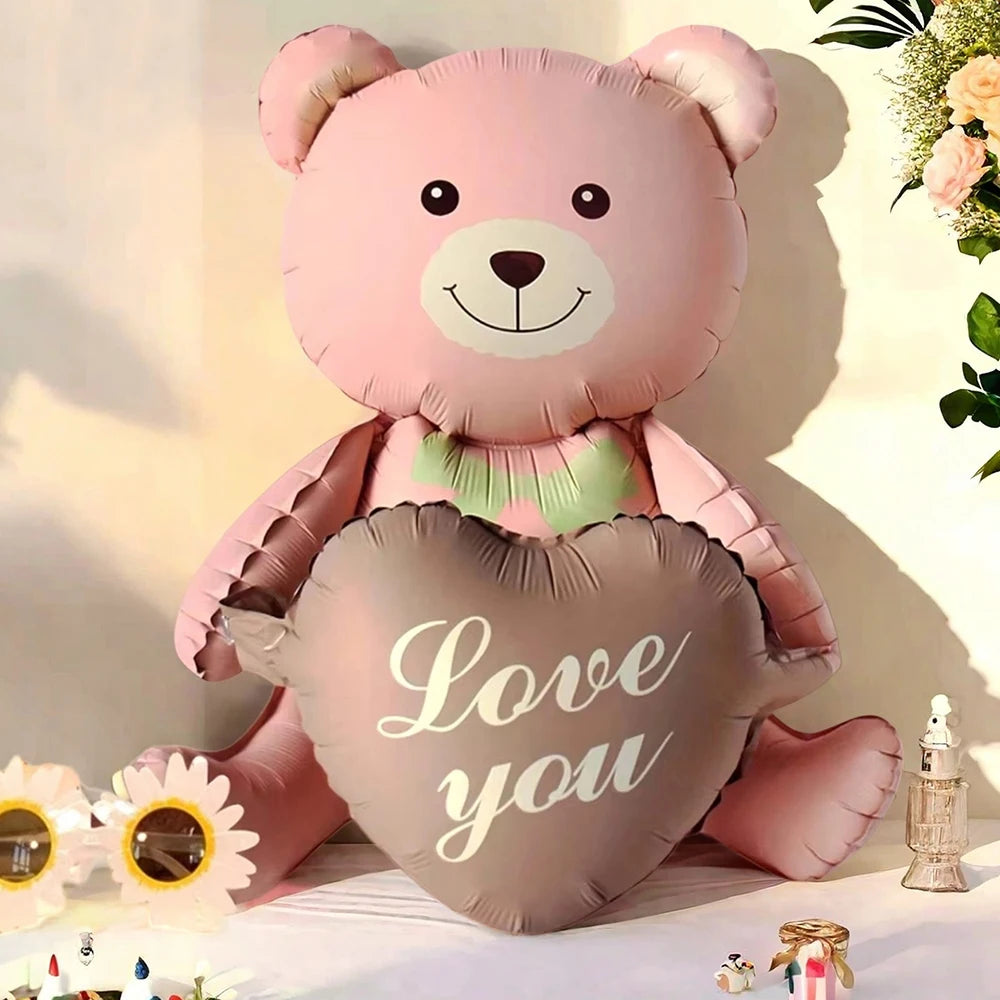 3D Matte Standing Bear Foil Balloons Bear Hold Heart Wedding Birthday