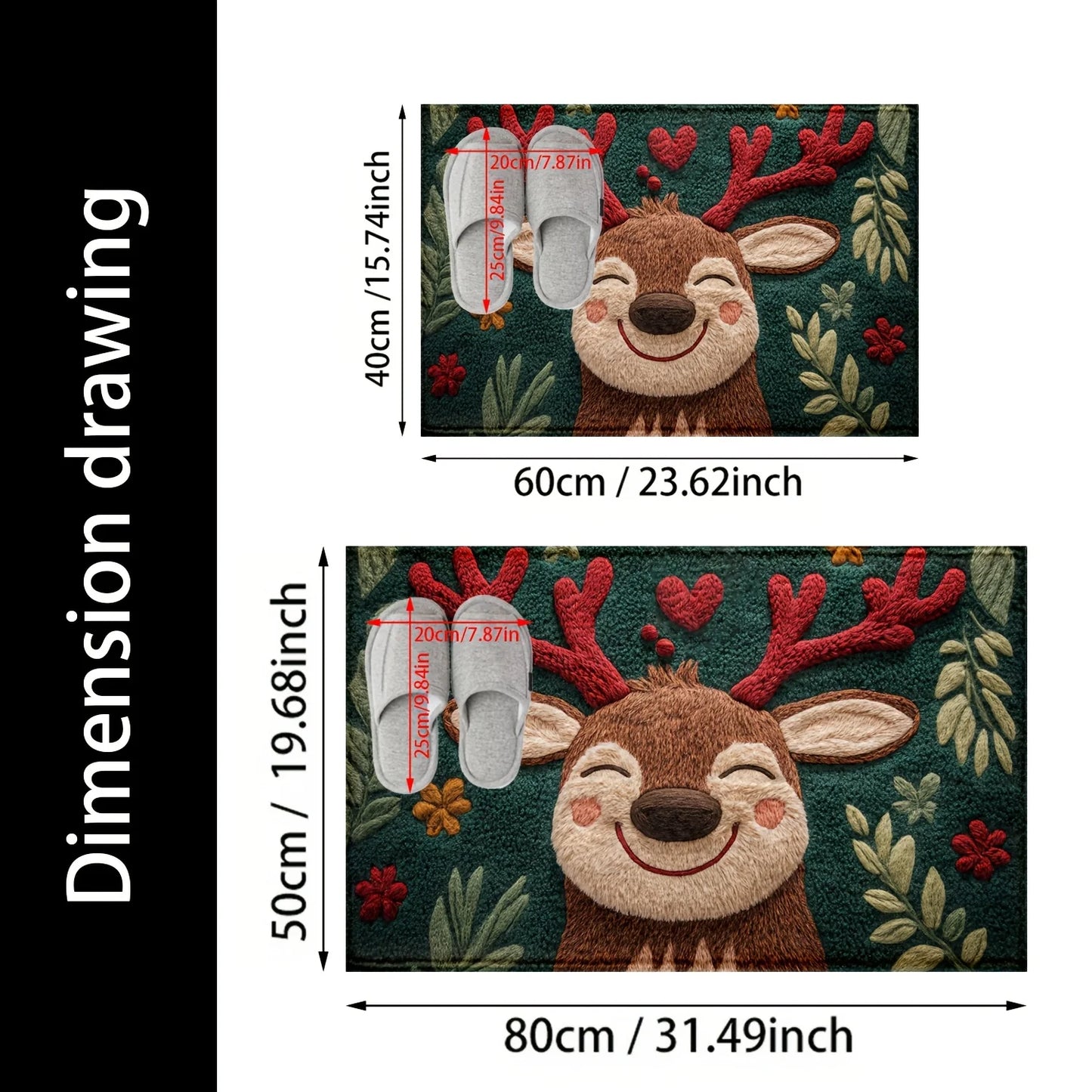 1pc Fluffy Christmas Deer Microfiber Bath Mat - Quick-Dry & Absorbent,