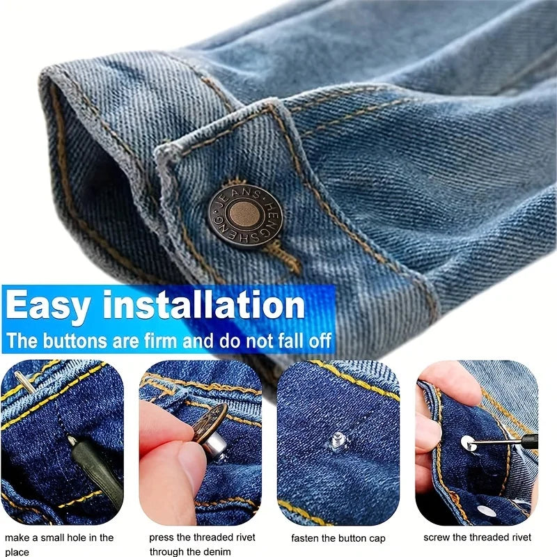 10Pcs Metal Jeans Buttons 17mm Replacement No-Sewing Screw Button