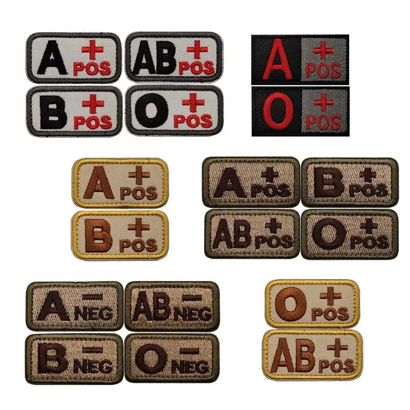 5*2.5CM Small Patch with Hook and Loop Blood Type A B AB O POS NEG