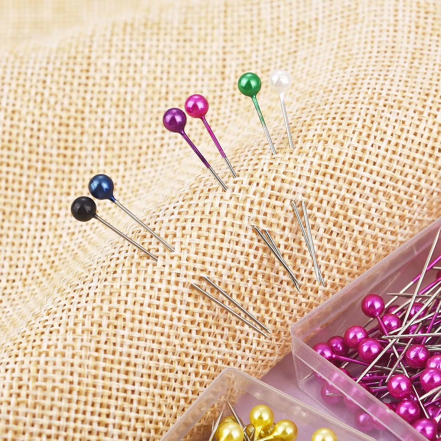 100Pcs/Box 38cm Colorful Round Pearl Head Needles Stitch Straight Push
