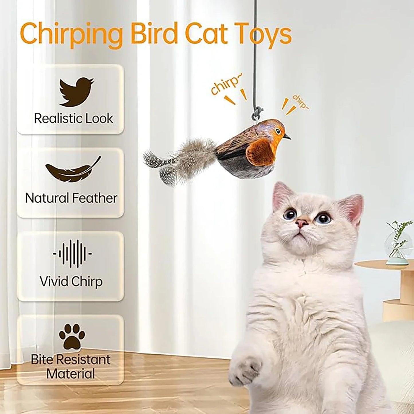 Indoor Interactive Birds Toy for Cat Chasing Teasing Toy Sounding