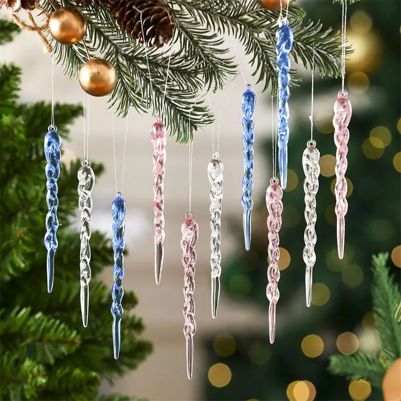 12/24Pcs Crystal Snowflake Clear Simulation Ice Pendants Xmas Tree