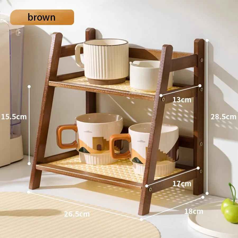 Countertop Organizer 2 Layer Coffee Cup Holder Multipurpose Bamboo