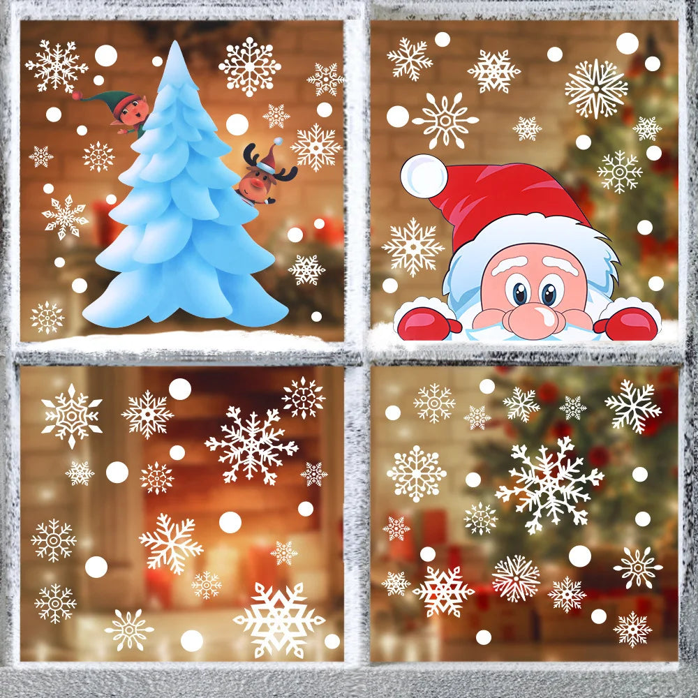 Removable Christmas PVC Static Sticker Santa Elk Window Stickers